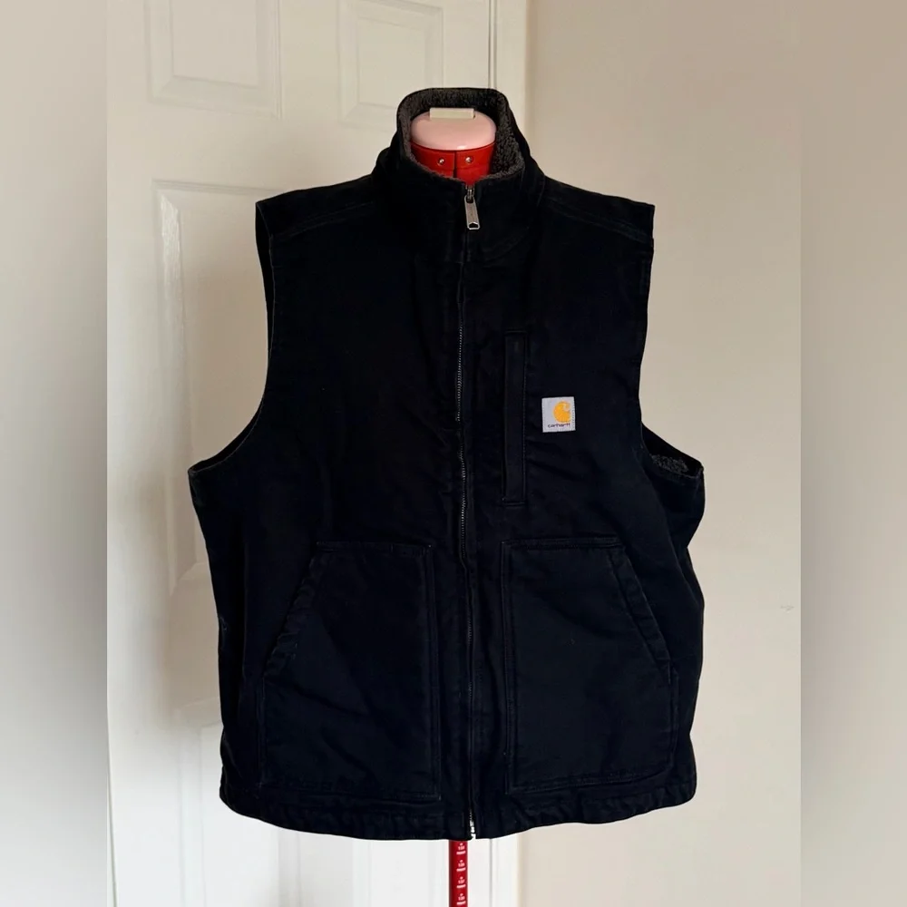 Carhartt Men Washed Duck Sherpa Lined Work Vest Mock Neck Size L